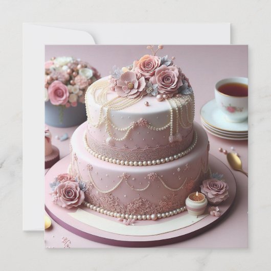 美しいピンクのフローラ記念日ケーキ (正面)