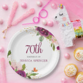 美しいピンクのフローラ70th誕生日パーティー ペーパープレート (パーティー)