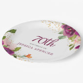 美しいピンクのフローラ70th誕生日パーティー ペーパープレート (アングル)