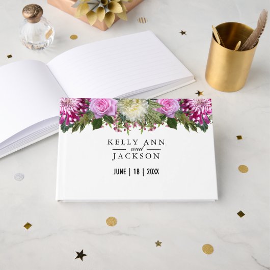 美しいピンクのフローラ ゲストブック (正面見開き)