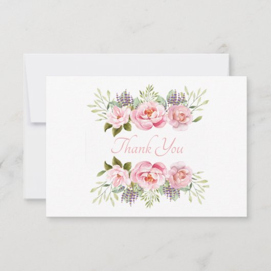 美しいピンクのフローラ サンキューカード (正面)