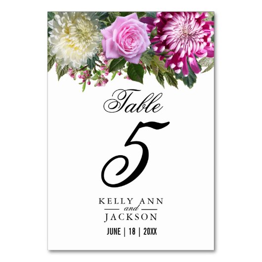 美しいピンクのフローラ テーブルナンバー (正面)