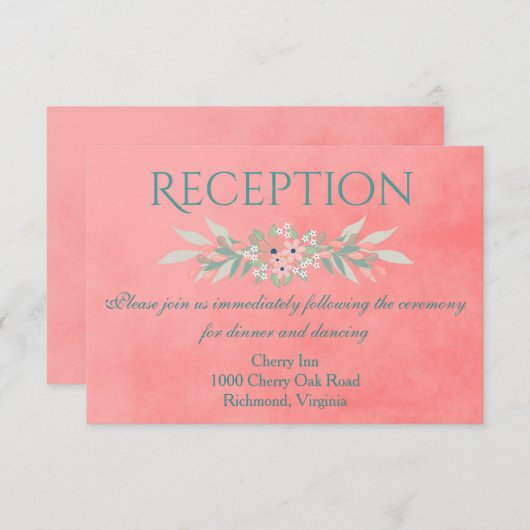 美しいピンクのブッシュ レセプション 招待状 (正面/裏面)