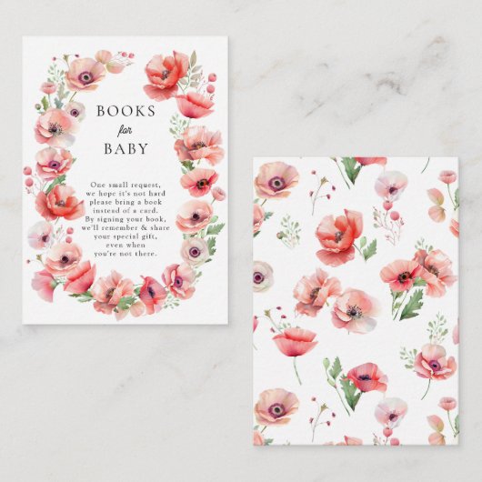 美しいピンクのポピーのシャワーブックベビー エンクロージャーカード (正面/裏面)