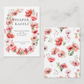美しいピンクのポピー赤ちゃんシャワーおむつラッフル エンクロージャーカード (正面/裏面)