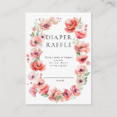 美しいピンクのポピー赤ちゃんシャワーおむつラッフル エンクロージャーカード (正面)