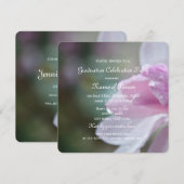 美しいピンクのマグノリアの花の卒業パーティー 招待状 (正面/裏面)