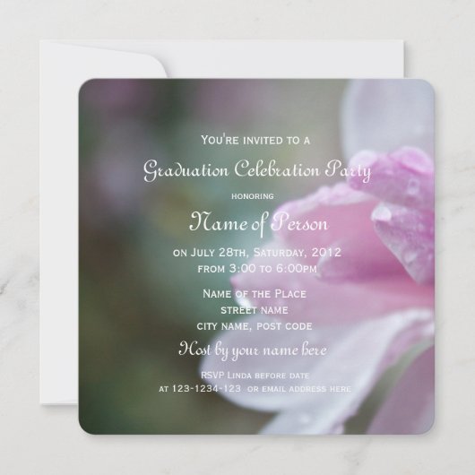美しいピンクのマグノリアの花の卒業パーティー 招待状 (正面)