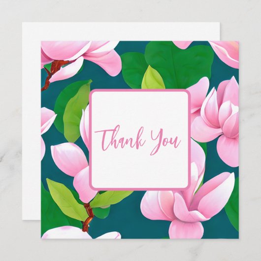 美しいピンクのマグノリアの花 サンキューカード (正面/裏面)