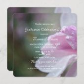 美しいピンクのマグノリア花卒業式パーティー 招待状 (正面/裏面)