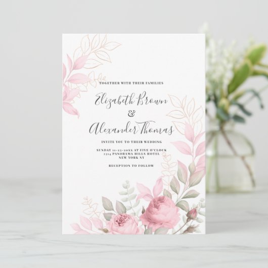 美しいピンクのミント離れバラフローラ結婚の 招待状 (スタンド正面)