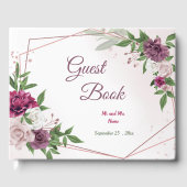 美しいピンクのメイブブルゴーニュ色の花ジオメトリック ゲストブック (正面)