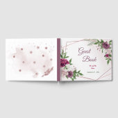 美しいピンクのメイブブルゴーニュ色の花ジオメトリック ゲストブック (全面)