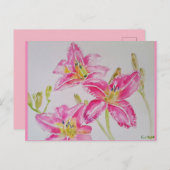 美しいピンクのユリの水彩画ポストカード ポストカード (正面/裏面)