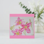 美しいピンクのユリの水彩画 フラットカード カード (スタンド正面)