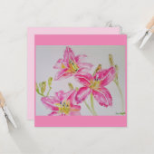 美しいピンクのユリの水彩画 フラットカード カード (正面/裏面インサイチュ)