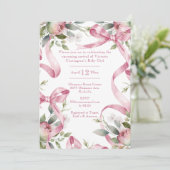 美しいピンクのリボン&フローラベビーシャワー 招待状 (スタンド正面)