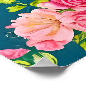 美しいピンクのローズグリーン離れ ポスター (角)