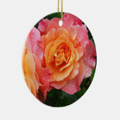 美しいピンクのローズフォト セラミックオーナメント (右)