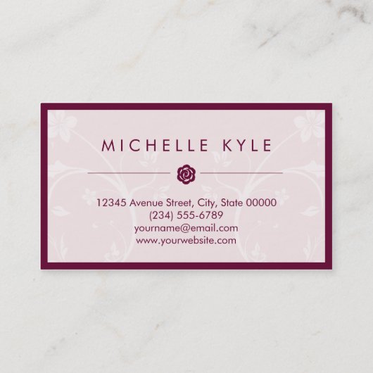 美しいピンクのローズブティックフラワーオールパーズ 名刺 (裏面)