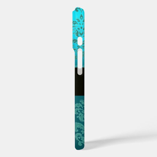 美しいピンクのローズブルーティール(緑がかった色)ダマスクジェムモノグラム Case-Mate iPhoneケース (裏面 / 左)