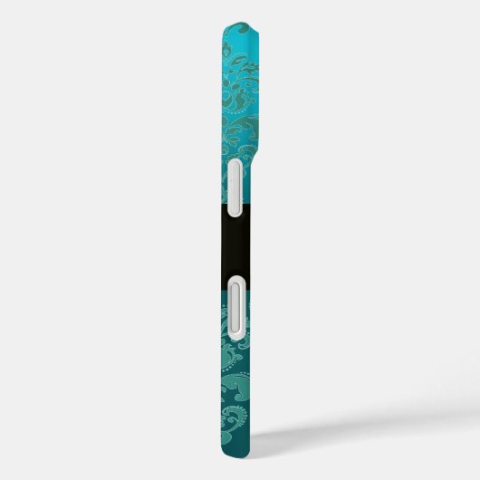 美しいピンクのローズブルーティール（緑がかった色）ダマスクジェムモノグラム Case-Mate iPhoneケース (裏面 / 右)