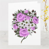 美しいピンクのローズブーケ カード (黄色い花)