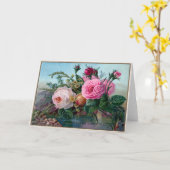 美しいピンクのヴィンテージのキャベツバラの挨拶状 カード (黄色い花)