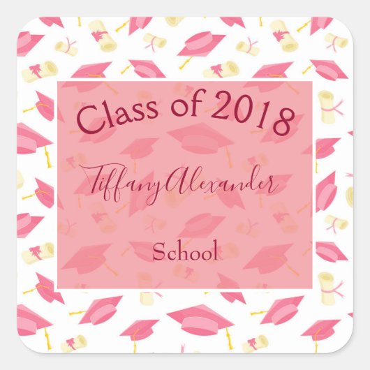 美しいピンクの卒業式パーティー スクエアシール (正面)