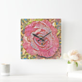 美しいピンクの夏のバラ絵画の花 スクエア壁時計 (ホーム)