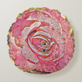 美しいピンクの夏のバラ絵画の花 ラウンドクッション