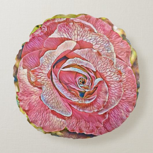 美しいピンクの夏のバラ絵画の花 ラウンドクッション (正面)