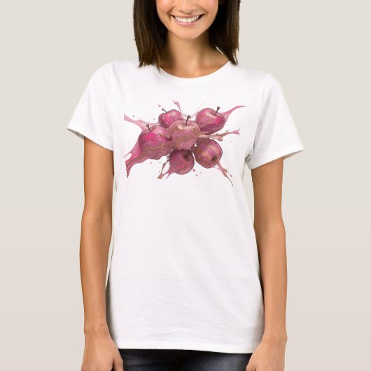 美しいピンクの抽象的なアップルデザイナーグラフィック Tシャツ (正面)