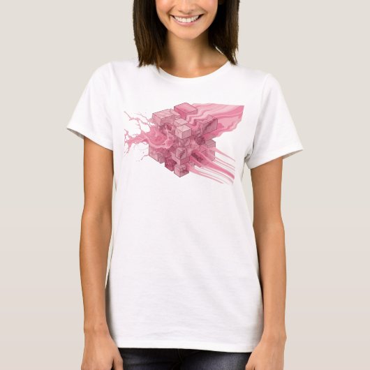 美しいピンクの抽象的キューブ オリジナルデザイン Tシャツ (正面)