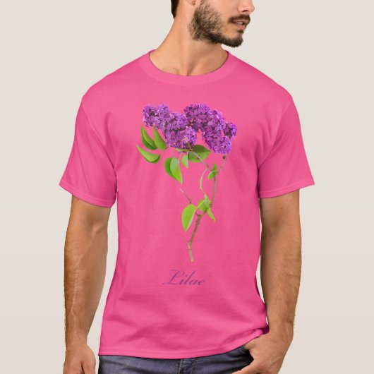 美しいピンクの新鮮なライラックの切り枝 Tシャツ (正面)