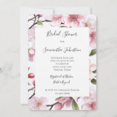 美しいピンクの桜の花のブライズシャワー 招待状 (正面)
