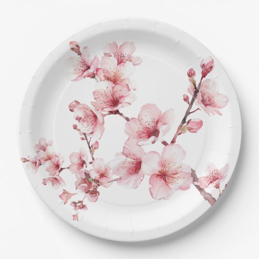 美しいピンクの桜の花 ペーパープレート (正面)