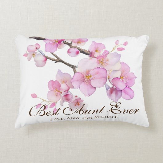 美しいピンクの水の色のさくらんぼ花叔母 アクセントクッション (正面)
