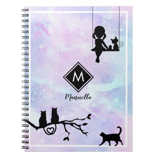 美しいピンクの水の色の銀河系女の子日記 ノートブック (正面)