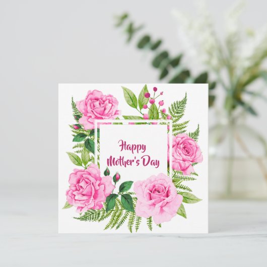 美しいピンクの水彩バラの母の日 シーズンカード (スタンド正面)