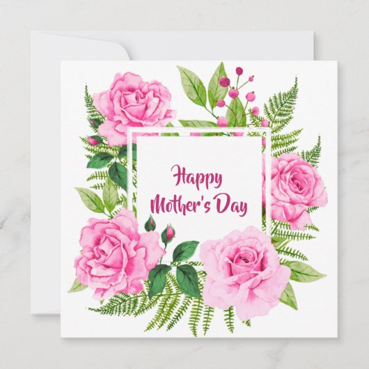 美しいピンクの水彩バラの母の日 シーズンカード (正面)