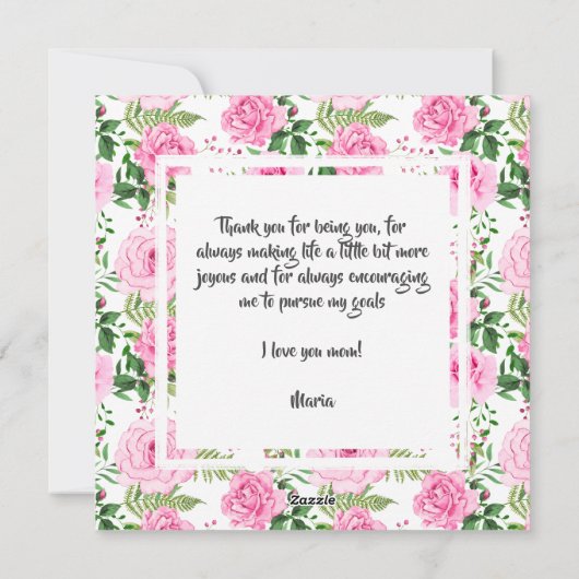 美しいピンクの水彩バラの母の日 シーズンカード (裏面)