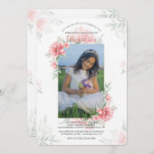 美しいピンクの水彩写真招待状 招待状 (正面/裏面)