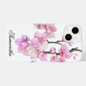 美しいピンクの水彩桜のスクリプト Case-Mate iPhoneケース (裏面 (横))