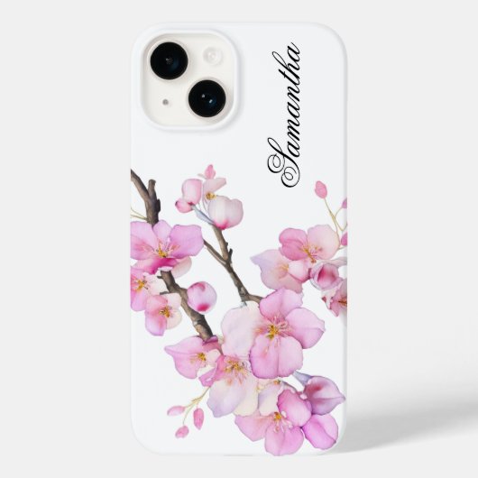美しいピンクの水彩桜の花のスクリプト Case-Mate iPhoneケース (裏面)