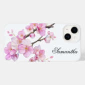美しいピンクの水彩桜の花のスクリプト Case-Mate iPhoneケース (裏面 (横))