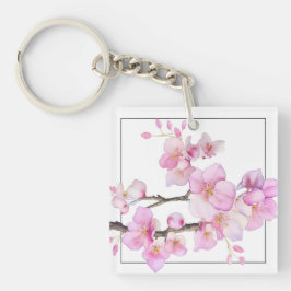 美しいピンクの水彩桜の花 キーホルダー
