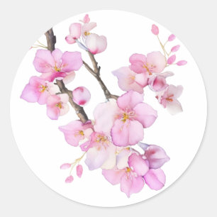 美しいピンクの水彩桜の花 ラウンドシール