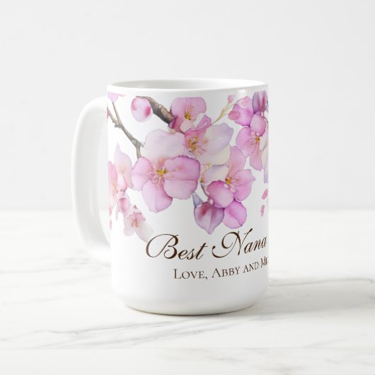 美しいピンクの水彩桜 ナナ コーヒーマグカップ (正面左)