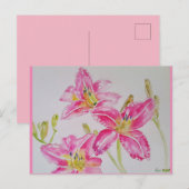 美しいピンクの水彩画のユリのポストカード ポストカード (正面/裏面)